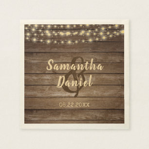Rustic Wood String Lights Country Wedding Napkin