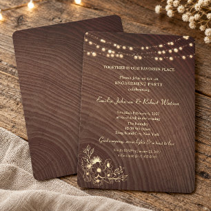Rustic Wood String Lights Engagement Party Invitation
