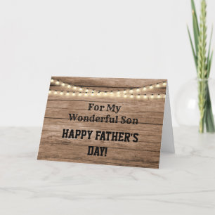 Rustic Wood & String Lights Fathers Day For Son  Holiday Card