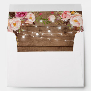 Rustic Wood String Lights Floral Custom Address Envelopes