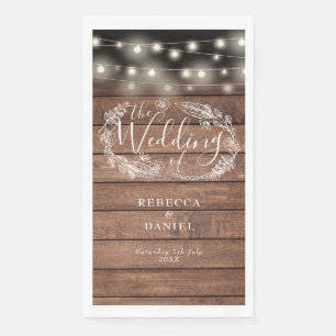 Rustic Wood String Lights Floral Wedding Napkin