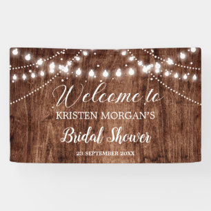 Rustic wood string lights garden Bridal shower Banner