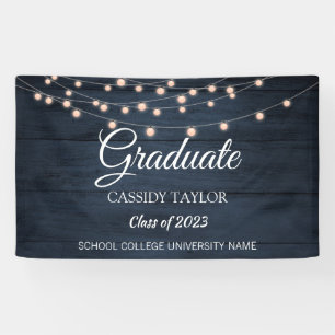 Rustic Wood String Lights Graduation Banner
