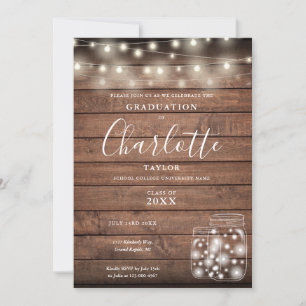 Rustic Wood String Lights Graduation Party Photo Invitation