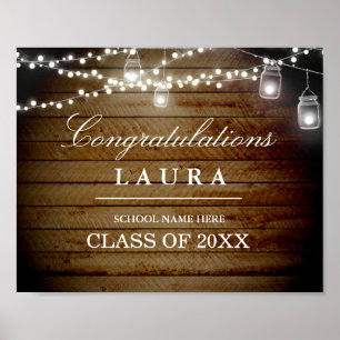 Rustic Wood String Lights Graduation Sign Poster