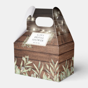 Rustic Wood String Lights Greenery Bridal Shower Favor Box