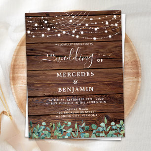 Rustic Wood String Lights Greenery QR Code Wedding Invitation Postcard