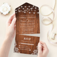 Rustic Wood String Lights Lace Wedding