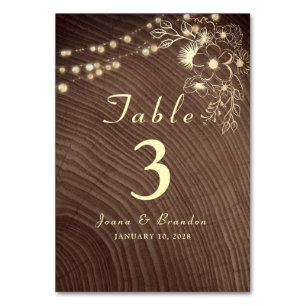 Rustic Wood String Lights Lace Wedding Table Number