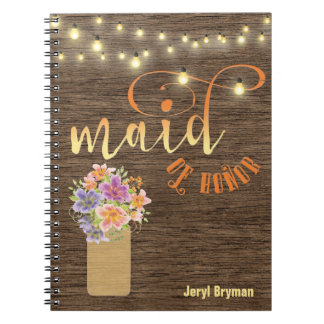 Rustic Wood String Lights “Maid-of-Honour” Notebook