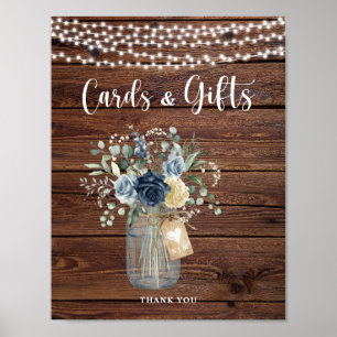 Rustic Wood String Lights Mason Jar Cards & Gifts  Poster