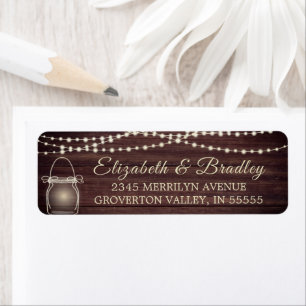 Rustic Wood String Lights Mason Jar Return Address