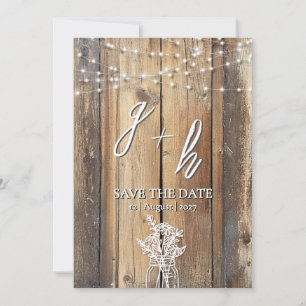Rustic Wood String Lights Mason Jar Save the Dates Save The Date