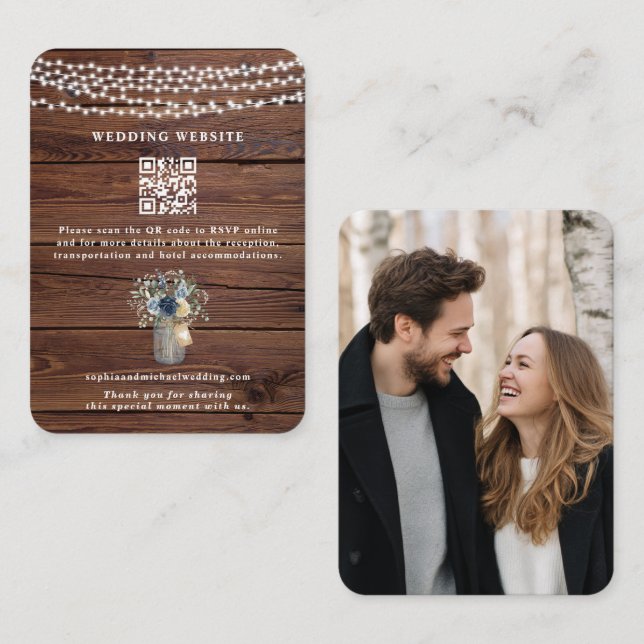 Rustic Wood String Lights Mason Jar Wedding Enclosure Card (Front/Back)