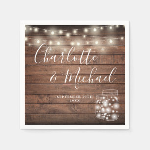 Rustic Wood String Lights Mason Jars Wedding Napkin