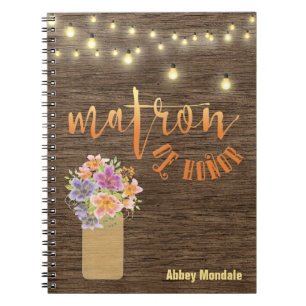 Rustic Wood String Lights “Matron-of-Honour” Notebook