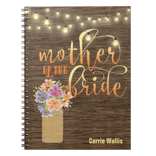 Rustic Wood String Lights Mother of the Bride Notebook (Front)