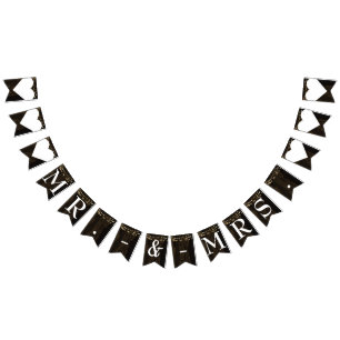 Rustic Wood String Lights Mr. Mrs. Wedding Bunting Flags