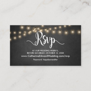 Rustic Wood, String Lights, Online RSVP website En Enclosure Card