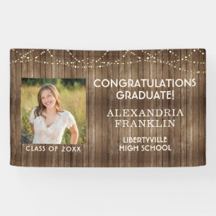Rustic Wood   String Lights   Photo Graduation Banner