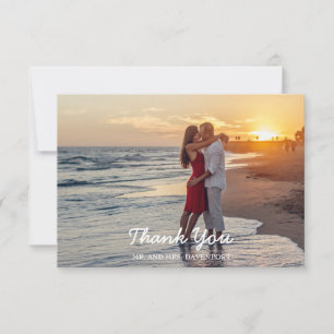 Rustic Wood String Lights Photo Wedding Thank You Card