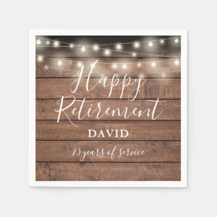 Rustic Wood String Lights Retirement Party Napkin