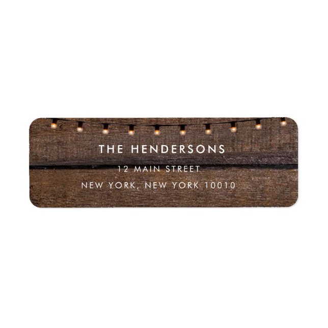 Rustic Wood String Lights Return Address Label (Front)