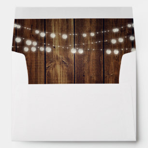 Rustic Wood String Lights Return Address Wedding Envelope