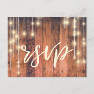 Rustic Wood String Lights   RSVP Meal Invitation Postcard