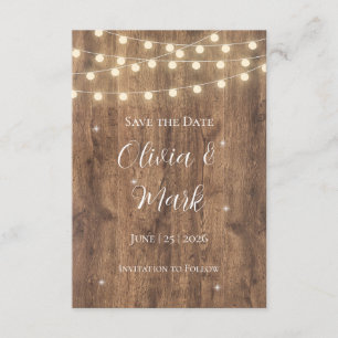 Rustic Wood & String Lights Save the Date Barn Enclosure Card