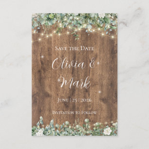 Rustic Wood & String Lights Save the Date   Barn Enclosure Card