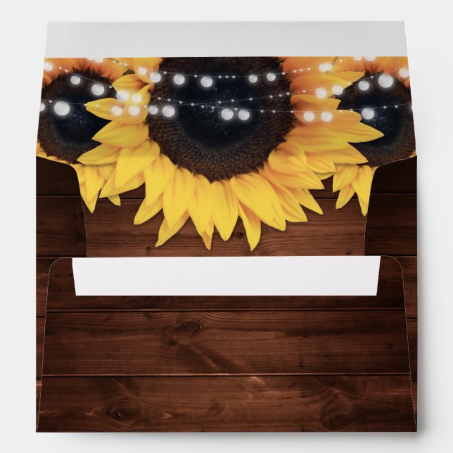 Rustic Wood String Lights Sunflower Return Address Envelope (Back (Bottom))