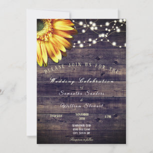 Rustic Wood String Lights Sunflower Wedding Budget Invitation