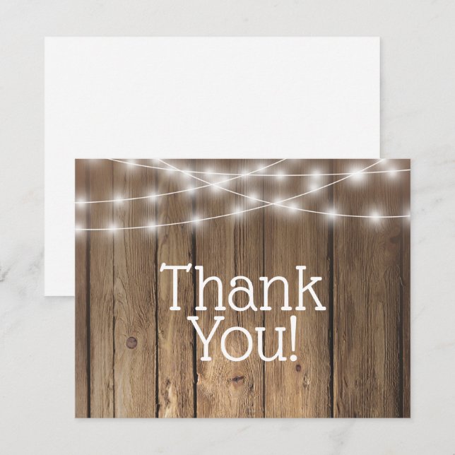 Rustic Wood String Lights Thank You BBQ Note Card (Front/Back)