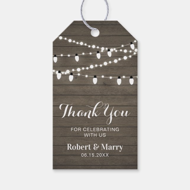 Rustic Wood & String Lights Thank you Favour tag (Front)