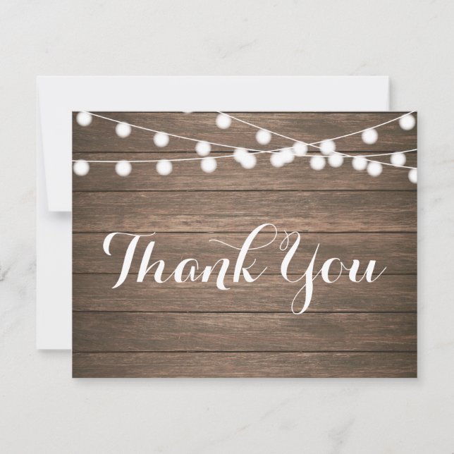 Rustic Wood String Lights Thank You Note Card (Front)