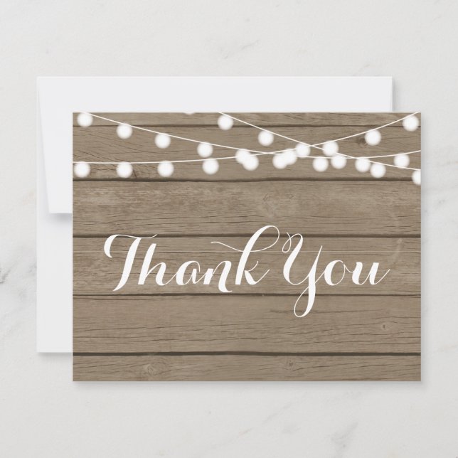 Rustic Wood String Lights Thank You Note Card (Front)