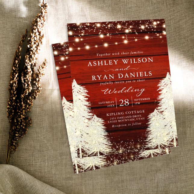 Rustic Wood | String Lights | Trees Wedding Invitation (Creator Uploaded)