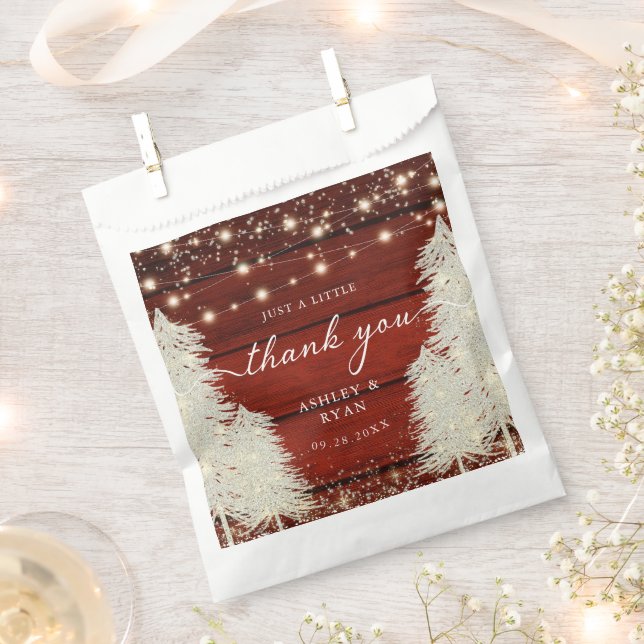 Rustic Wood String Lights Trees Wedding Thank You Favour Bag (Clipped)