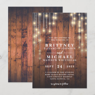 Rustic Wood String Lights Wedding Invitation