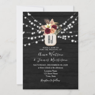 Rustic Wood String Lights Wedding Invitation