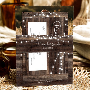 Rustic Wood String Lights Wedding Invitation Belly Band