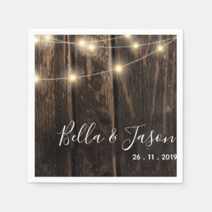 Rustic Wood String Lights Wedding Paper Napkin