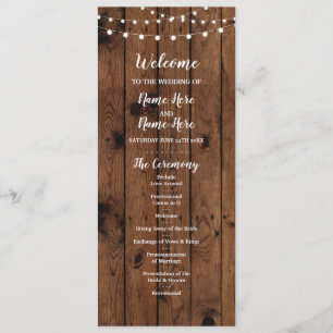 Rustic Wood & String Lights Wedding Program