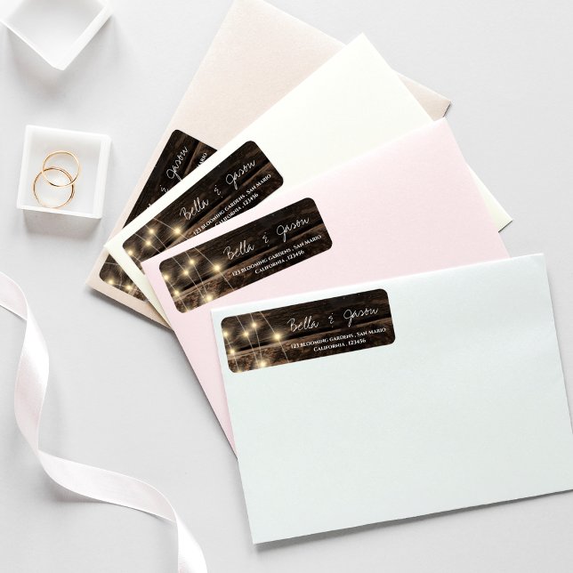 Rustic Wood String Lights Wedding Return Address (Creator Uploaded)