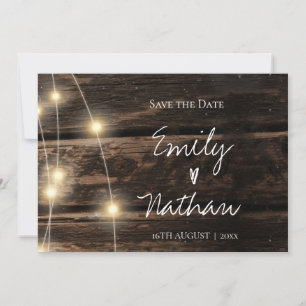 Rustic Wood String Lights Wedding Save the Date