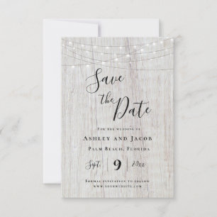 Rustic Wood String Lights Wedding Save The Date 