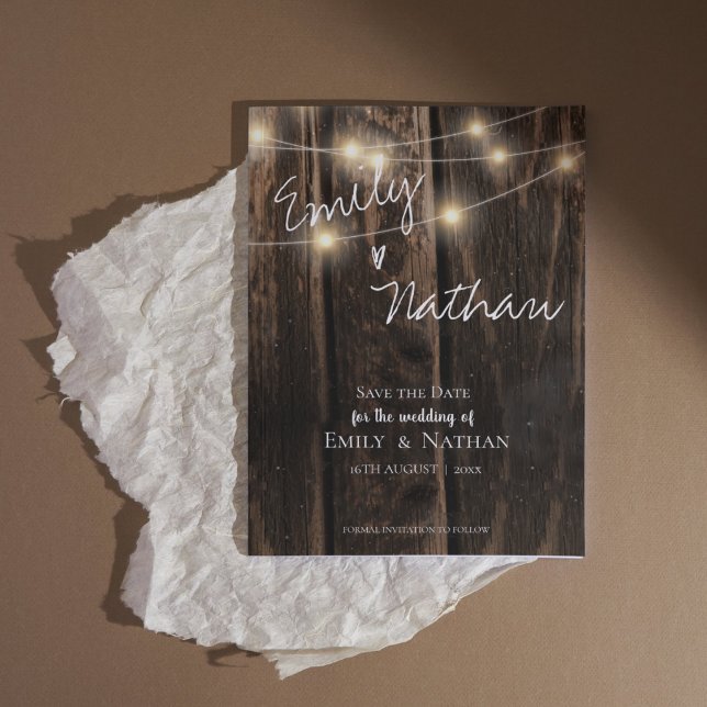 Rustic Wood String Lights  Wedding Save the Date (Rustic Wood String Lights Wedding Save the Date)