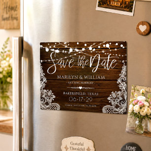Rustic Wood String Lights Wedding Save The Date