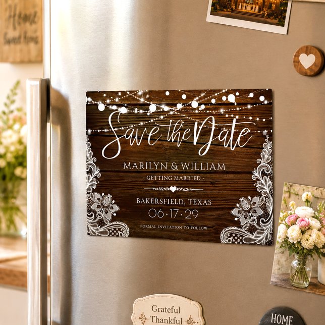 Rustic Wood String Lights Wedding Save The Date (Creator Uploaded)
